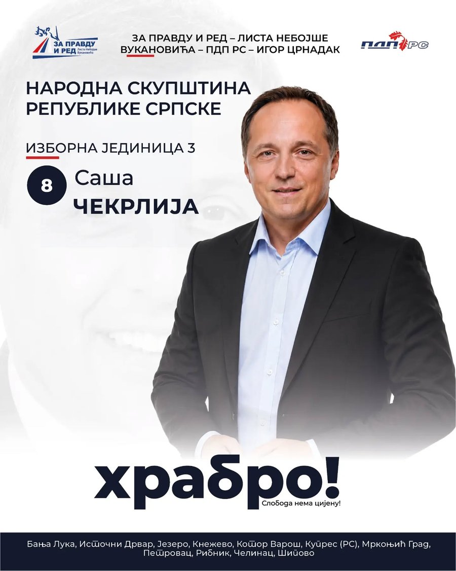 Изборни плакат — Саша Чекрлија, редни број 8