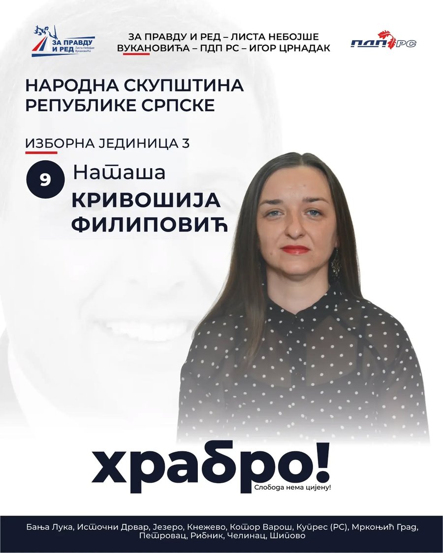 Изборни плакат — Наташа Кривошија Филиповић, редни број 9