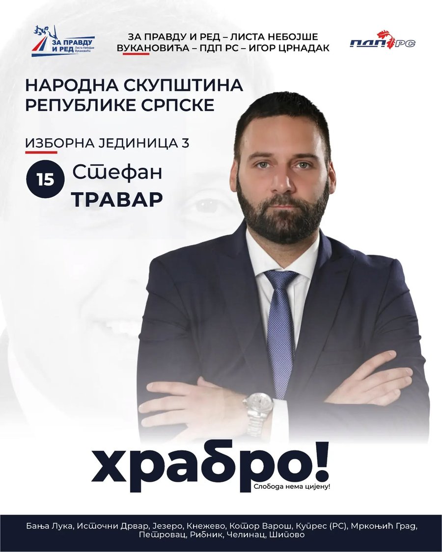 Изборни плакат — Стефан Травар, редни број 15